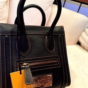 Valentino Black and Brown Leather Satchel